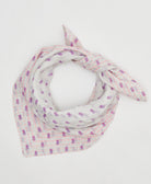 artisan-made vintage cotton bandana in a white and lavender floral design
