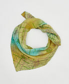 artisan-made vintage cotton bandana in a blue and green ombre floral design
