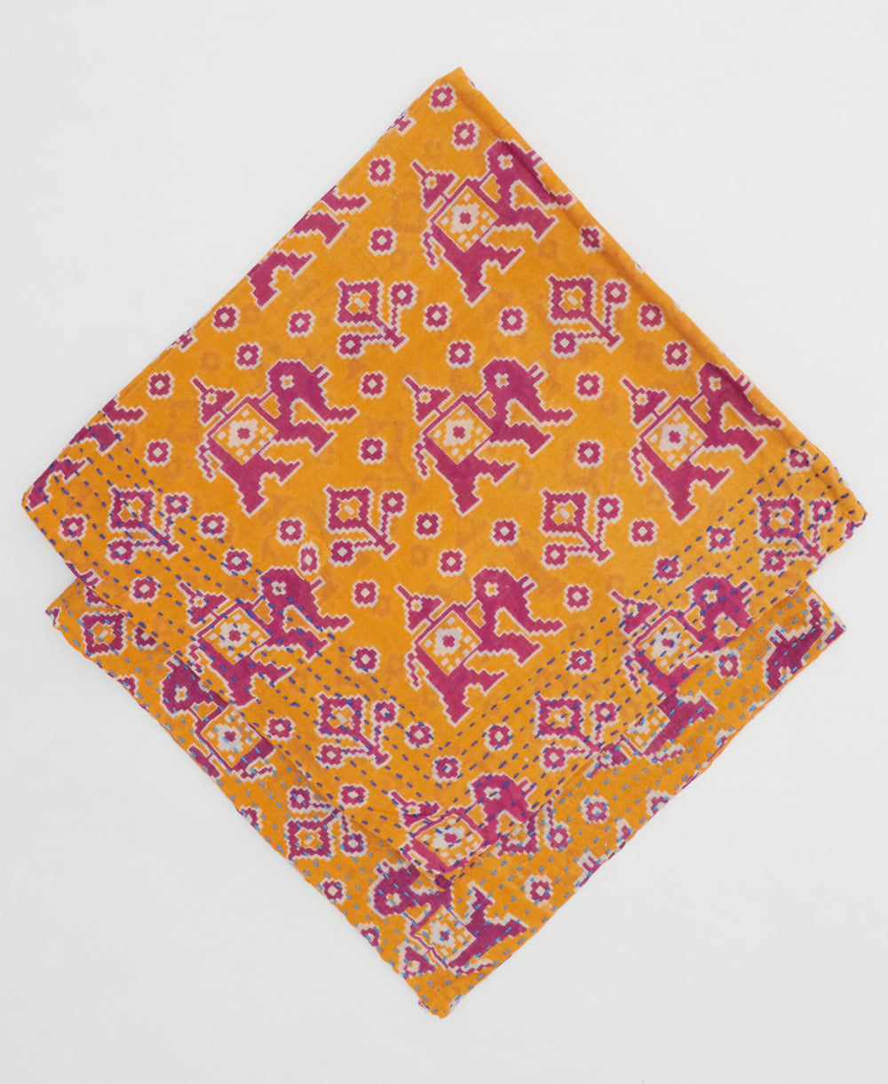 handmade cotton bandana in orange with magenta abstract elephant print