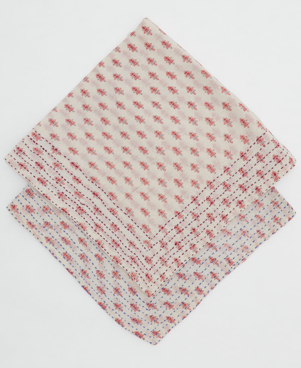 ethically made white cotton bandana with tiny pink floral pattern handmade in India by women artisans