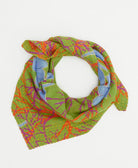 olive green neckerchief with orange & blue oversized flowers handmade in India from vintage cotton saris