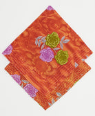 embroidered bandana made from vintage cotton saris in rust orange with lilac & olive roses print