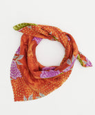 rust orange neckerchief with olive & lilac floral print handmade in India from vintage cotton saris