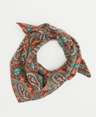 coral neckerchief with turquoise & rust red print handmade in India from vintage cotton saris