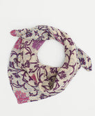 white neckerchief with eggplant & magenta floral print handmade in India from vintage cotton saris