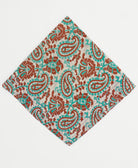 white cotton bandana with rust & turquoise paisley print handmade in India by upcycled vintage saris