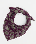 deep plum neckerchief with grey bouquet print handmade in India from vintage cotton saris