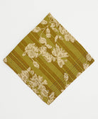 olive green cotton bandana with tan striped floral print handmade in India by upcycled vintage saris