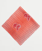 coral cotton bandana with white abstract stripe print handmade in India by upcycled vintage saris