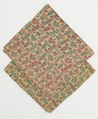 embroidered bandana made from vintage cotton saris in tan, brown & green geometric print