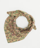 tan neckerchief with brown & green geometric print handmade in India from vintage cotton saris