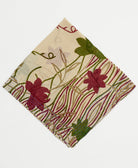 beige cotton bandana with maroon & hunter green bold floral print handmade in India by upcycled vintage saris