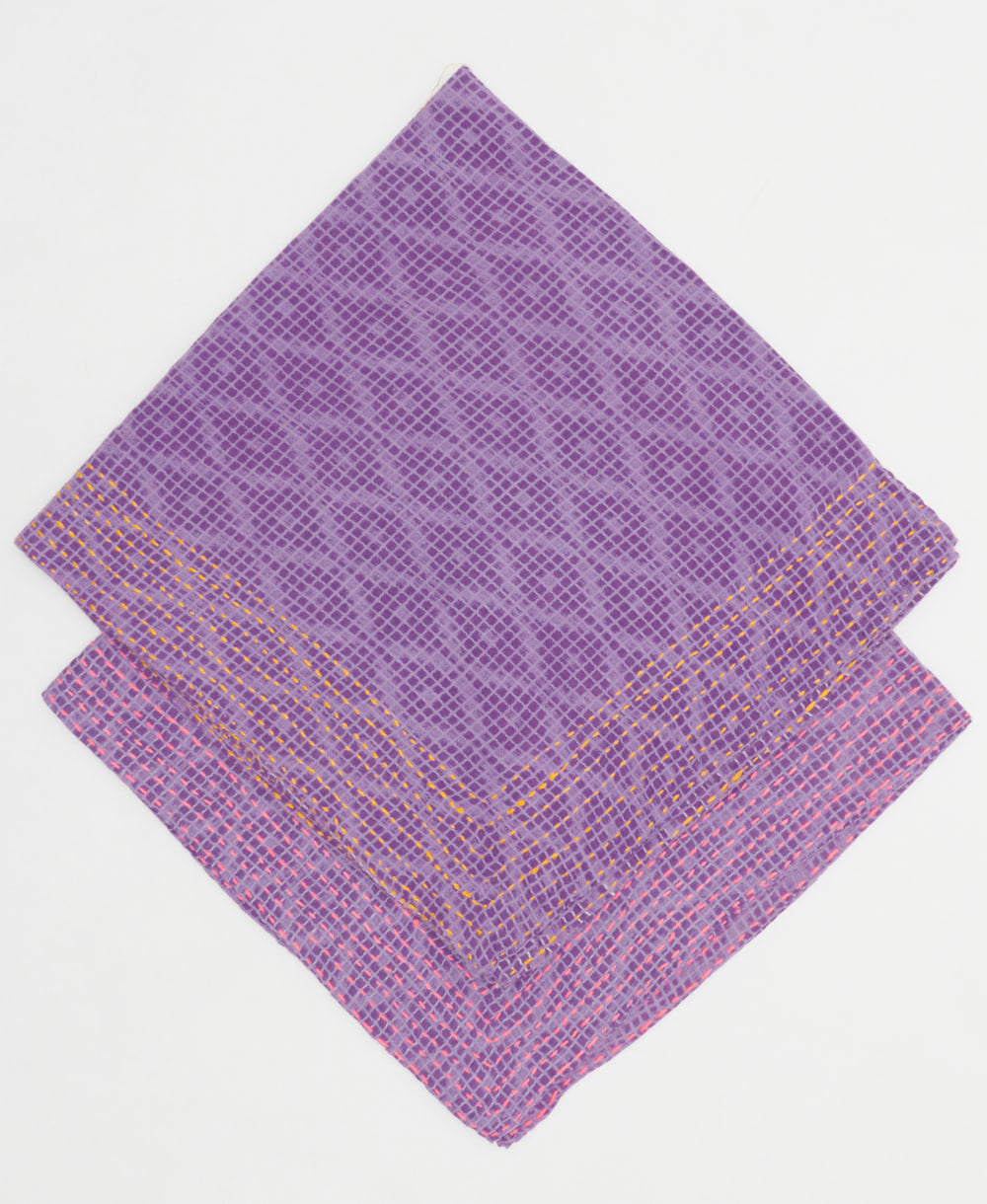 embroidered bandana made from vintage cotton saris in purple diamond print