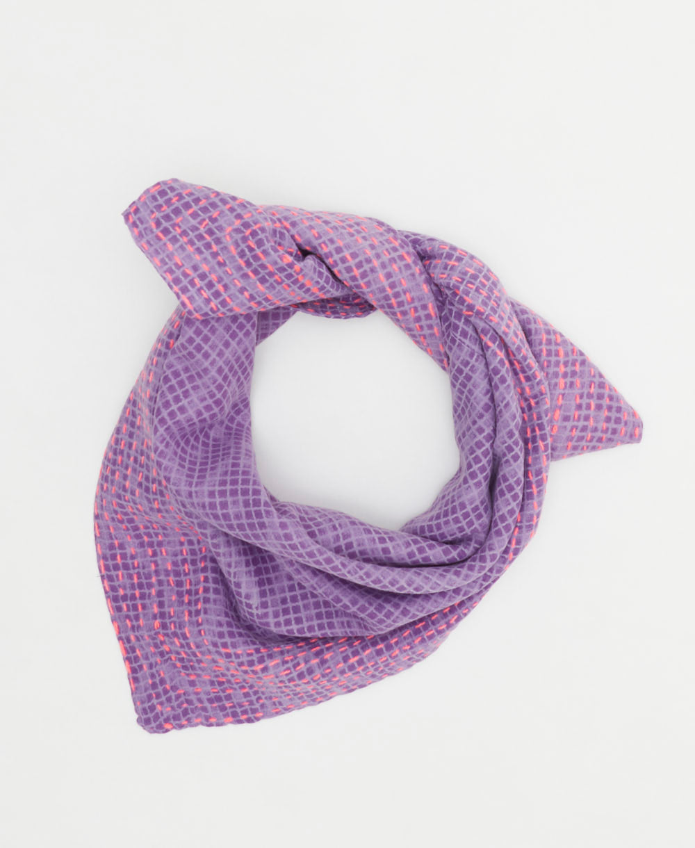 purple neckerchief with subtle diamond print handmade in India from vintage cotton saris