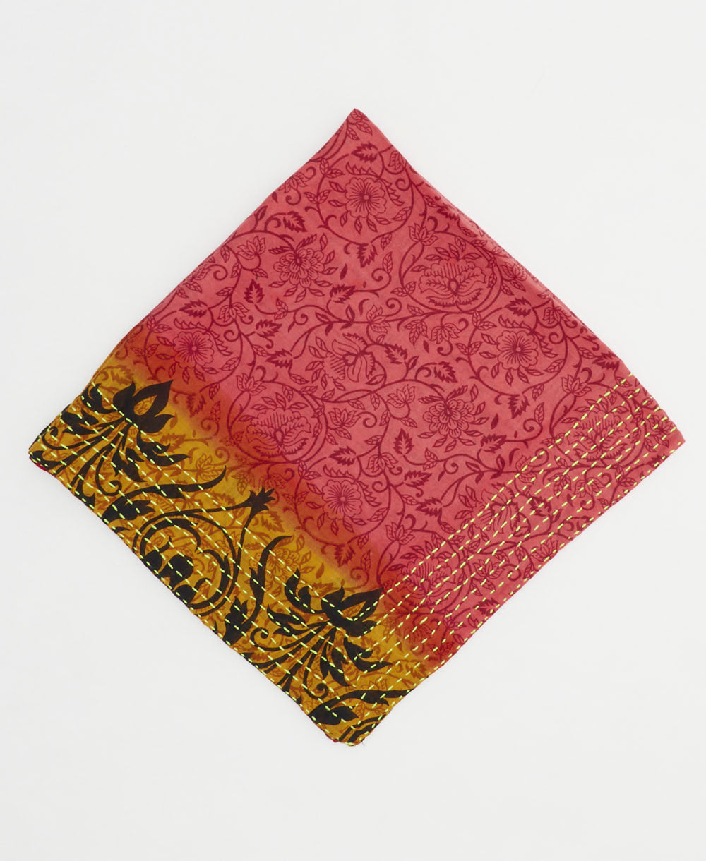 red cotton bandana with pink floral print handmade in India by upcycled vintage saris