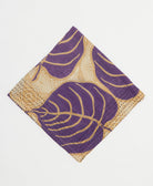 tan neckerchief with eggplant purple abstract print handmade in India from vintage cotton saris