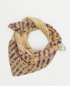 embroidered cotton bandana scarf in sandy tan with purple and white abstract pattern made in India