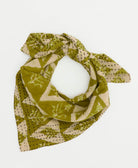 olive green and ivory neckerchief with graphic diamond print handmade in India from vintage cotton saris