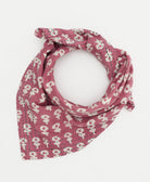 mauve bandana scarf with white abstract floral print handmade from vintage cotton saris