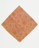 pastel coral cotton bandana with beige floral print with hand-embroidered edges