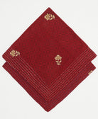 crimson red vintage bandana with hand-embroidered edges handmade from vintage cotton saris in India