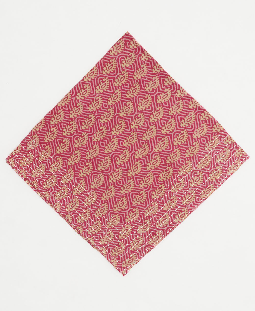 hot pink and baby pink bandana scarf with light tan abstract flowers