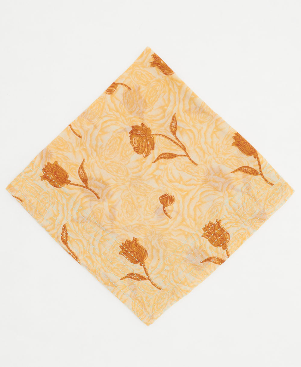 mustard floral vintage bandana handmade by women artisans from vintage cotton saris