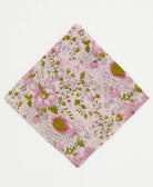 bubblegum pink and lime green floral cotton bandana with lime green kantha embroidery along edges