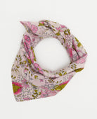 vintage bandana scarf in bubblegum pink and lime green floral print handmade from vintage cotton saris in India