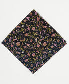 black cotton bandana with pink and lime green floral print handmade by women artisans in India