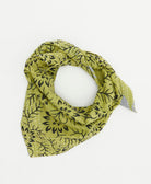 lime green bandana with black and grey floral accents handmade from vintage cotton saris