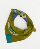 lime green checkered bandana scarf with bold teal flowers handmade in India from one-of-a-kind cotton saris