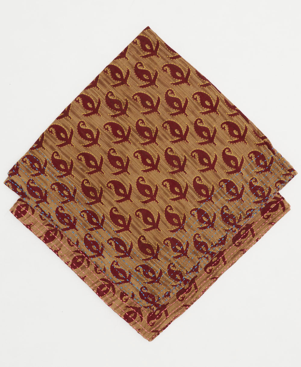 vintage bandana in light brown with crimson red oversized abstract flowers