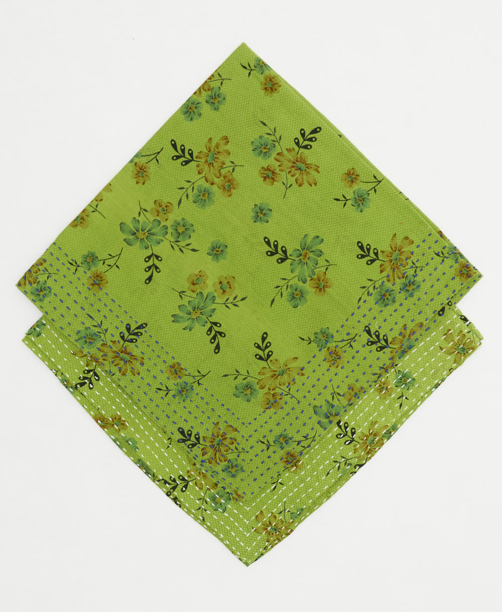 neon green vintage bandana with hand-embroidered edges