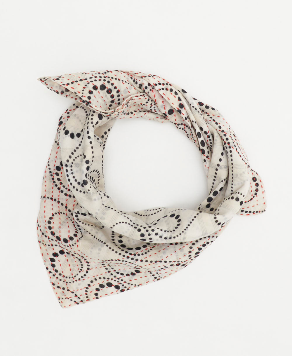 ethically made vintage bandana in ivory and balck dotted swirl print