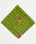 lime green cotton bandana with graphic parrot print and hand-embroidered edges