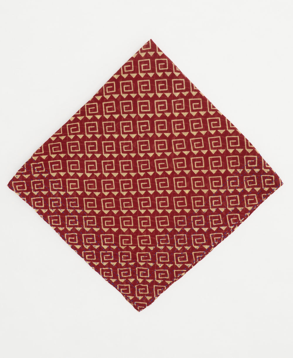 crimson red cotton bandana with tan geometric triangle print