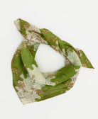 lime green and ivory vintage bandana in retro wavy print with tan floral accents