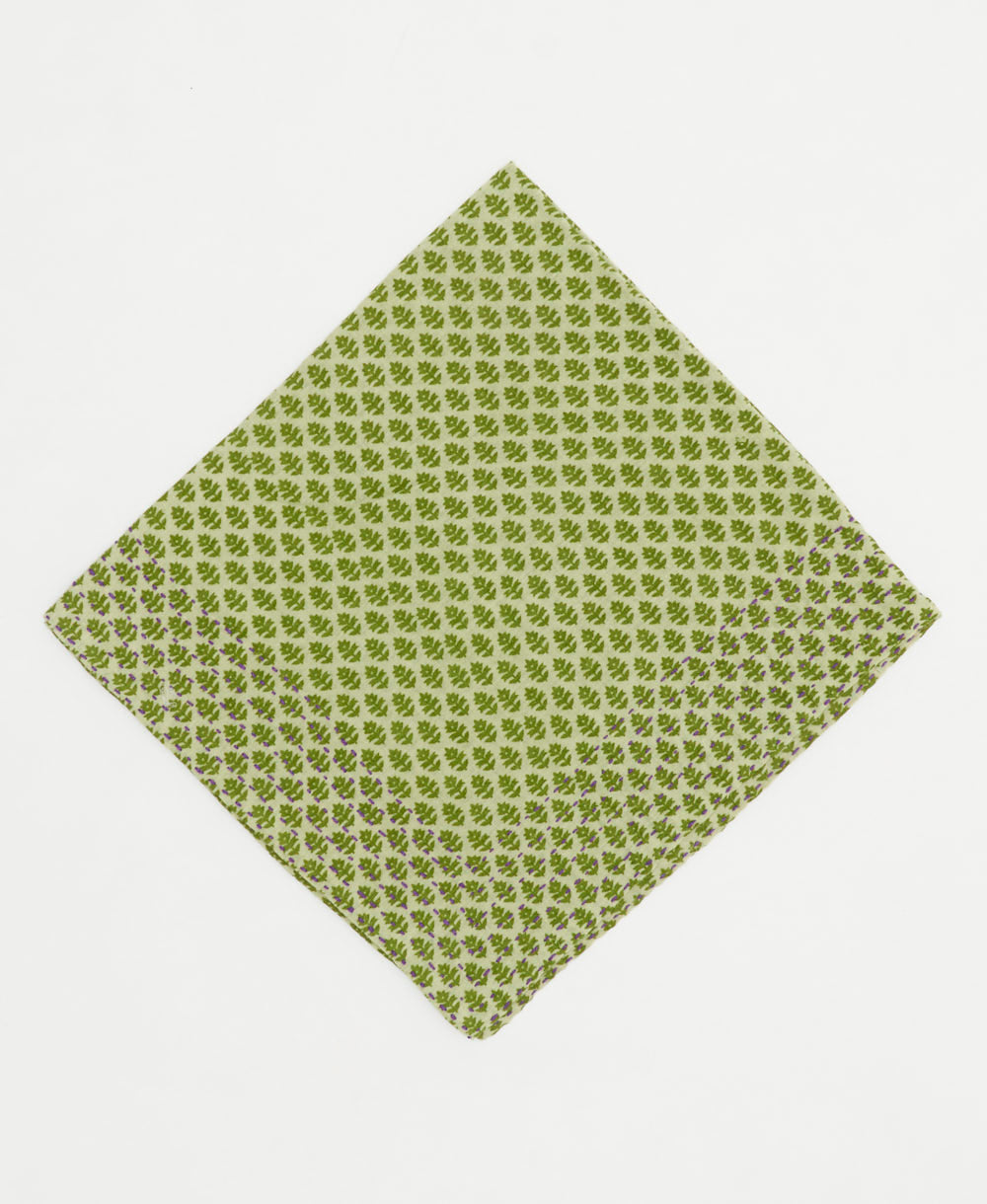 light green cotton bandana with lime green floral accents