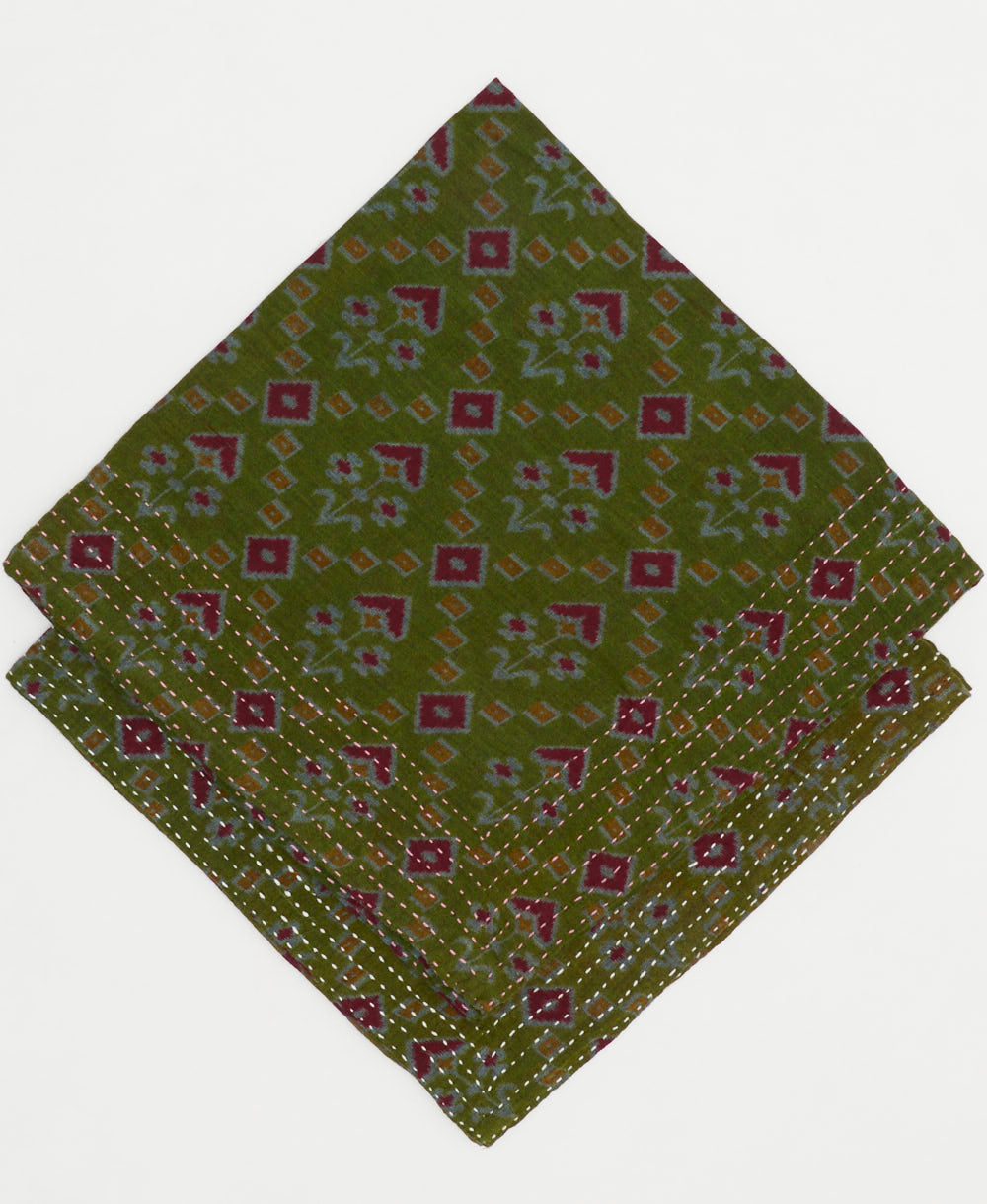 eco-friendly hunter green bandana scarf with southwestern print made from vintage cotton saris in India