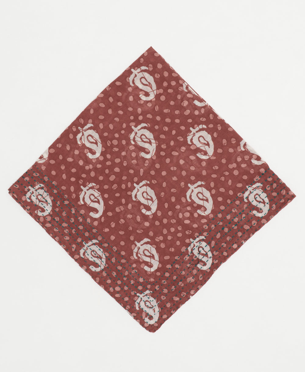 mocha brown bandana with pink and white dotted accents