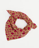 hot pink and tan geometric bandana scarf with hand-embroidered edges