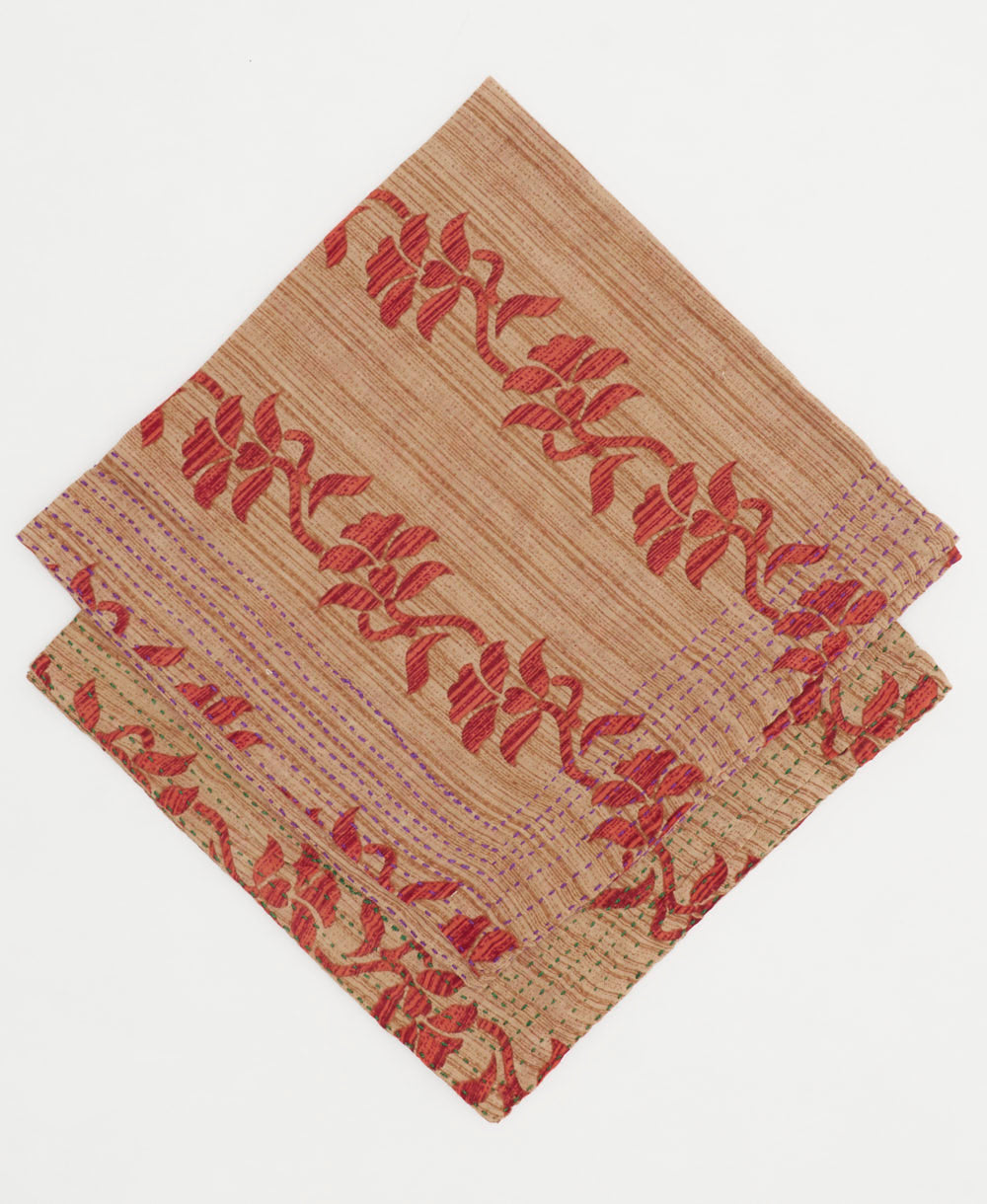 vintage bandana with coral floral pattern and embroidery along edge