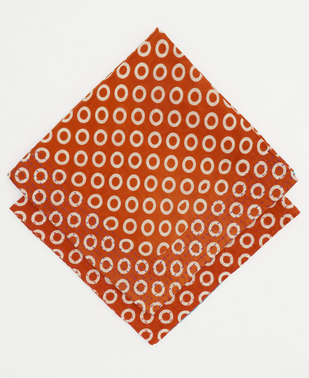 orange bandana with white circle geometric print handmade in India by women artisans