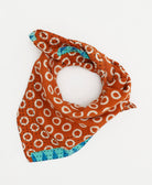 persimmon orange vintage bandana with white circle pattern handmade in India from vintage saris