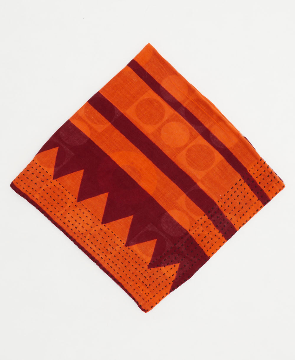 maroon and orange cotton bandana with geometric abstract print handmade in India