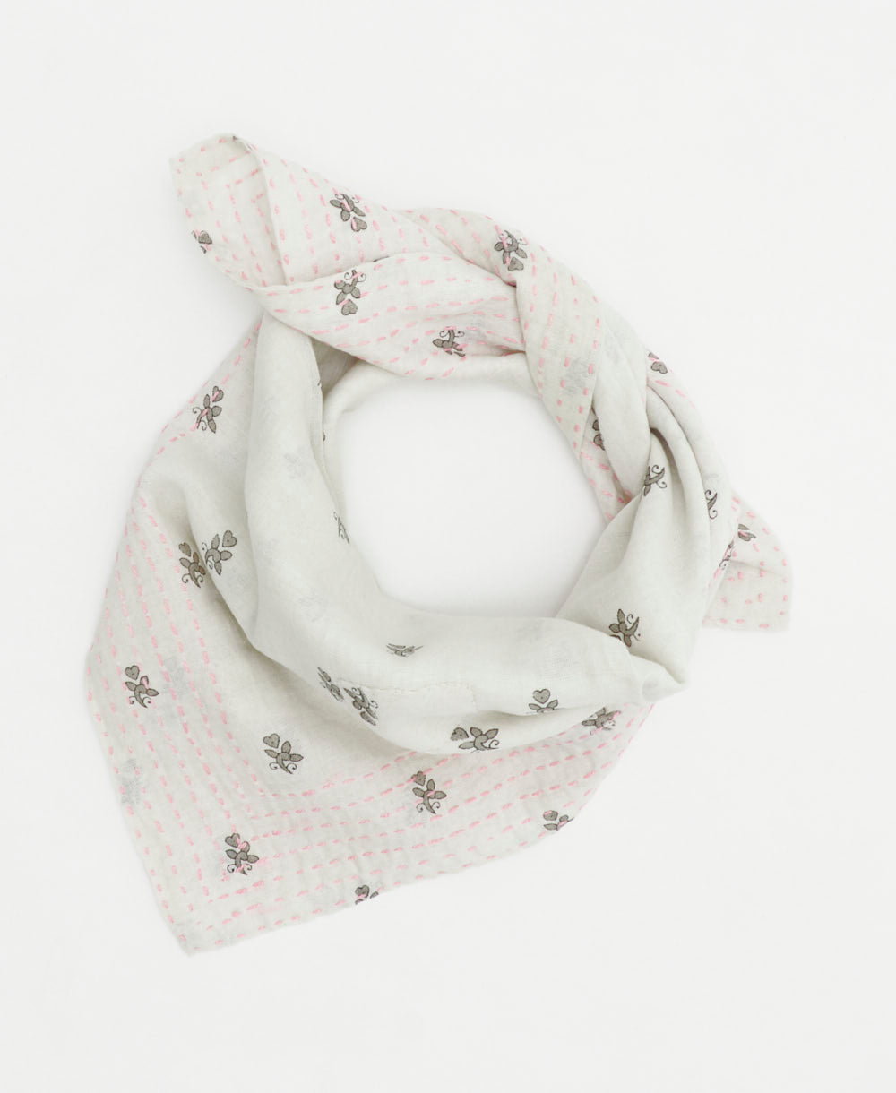 ivory vintage bandana with small grey flowers