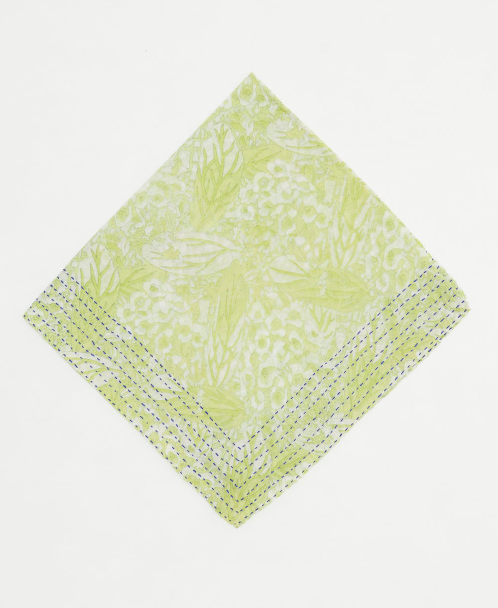 neon green floral cotton bandana with bold embroidery along edge