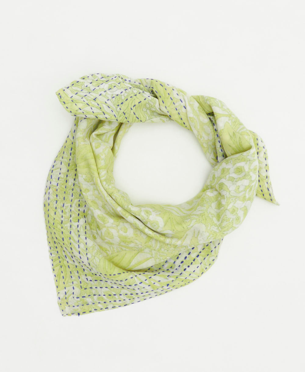 neon lime green and ivory floral vintage bandana