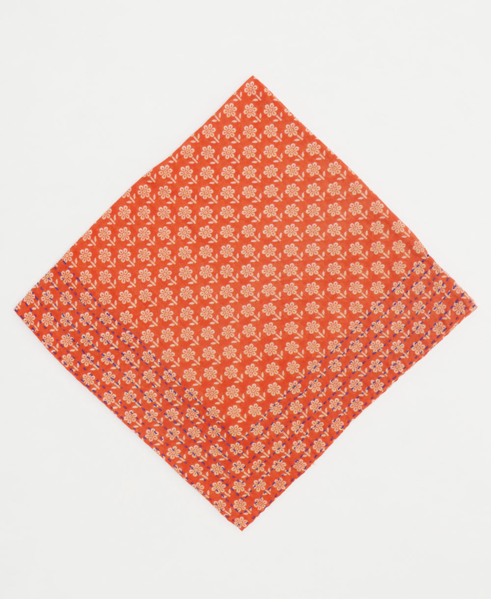 bright coral and white daisy cotton bandana with bold embroidery along edge